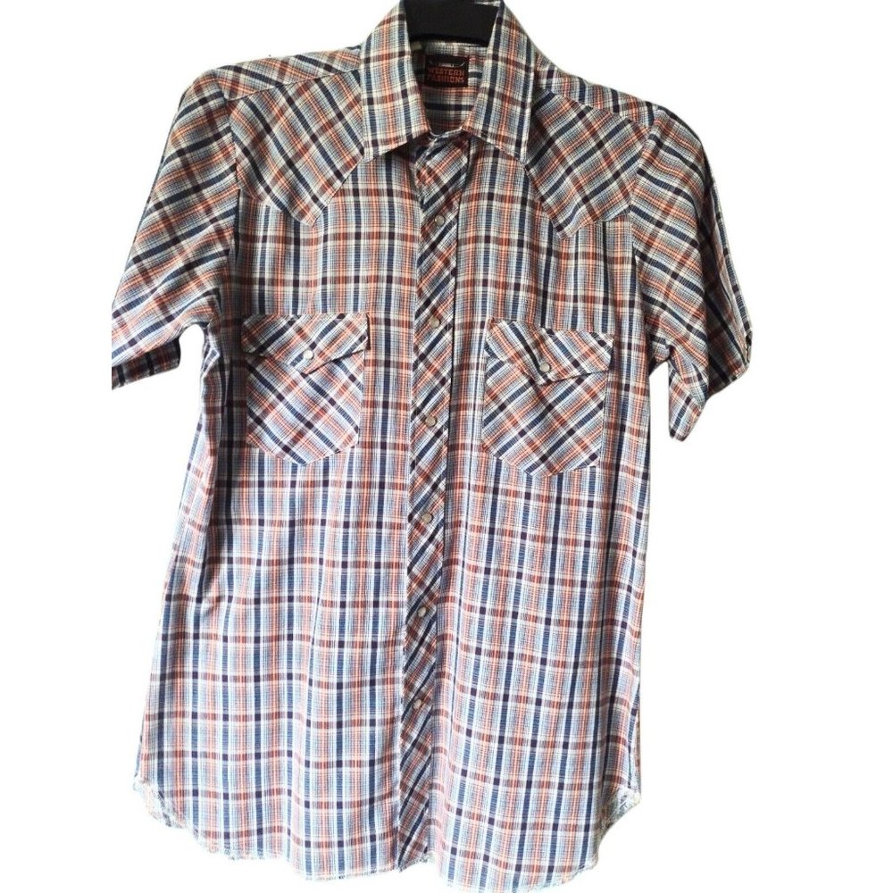 Western Fashions Mens Short Sleeve Pearl Snaps Plaid Shirt Pockets Size See Msmt